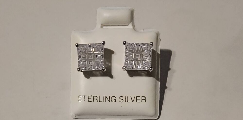 NEW~2Ct Invisible Princess Cut Sim Diamond Stud Earrings~.925 Sterling Silver